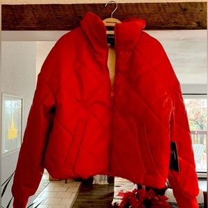 Mila & Tiff Faux Leather Quilted Jacket Faux Fur Lined Size L Red‎ Style …NWT